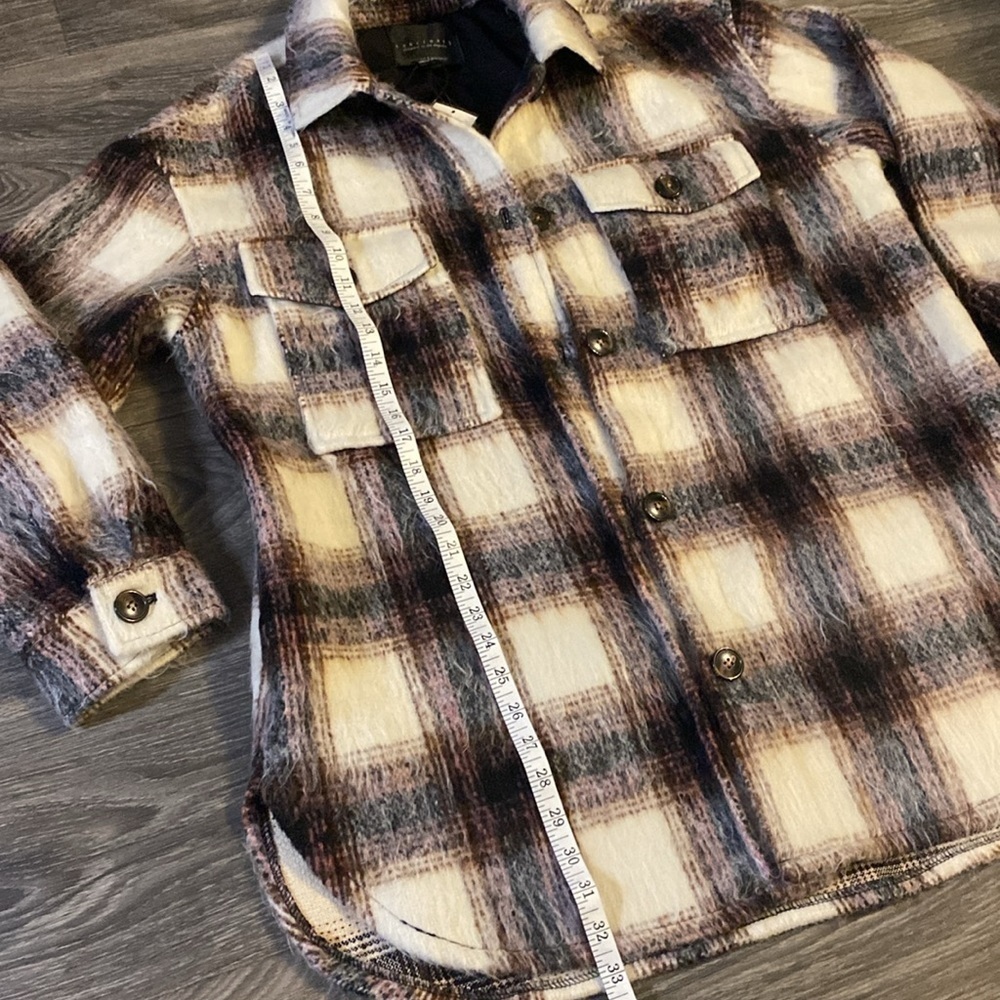NEW Sanctuary Jacket Medium Town Flannel Shacket Plaid Pink Brown Oversized - Picture 14 of 16